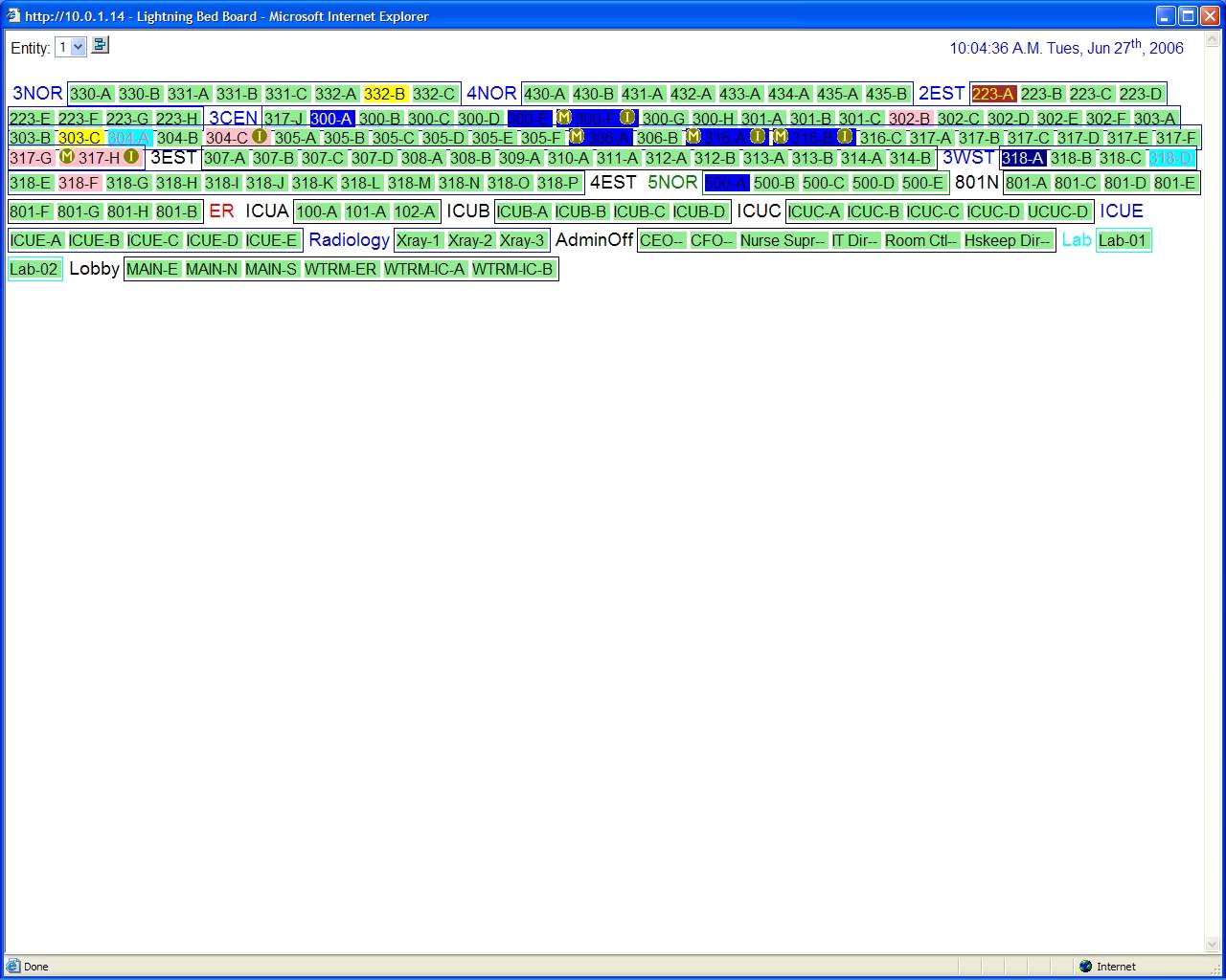 Monitor View shows quick status of all beds